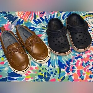 Toddler Boy 7 Shoe Bundle - Old Navy Loafers & Navy Blue Crocs